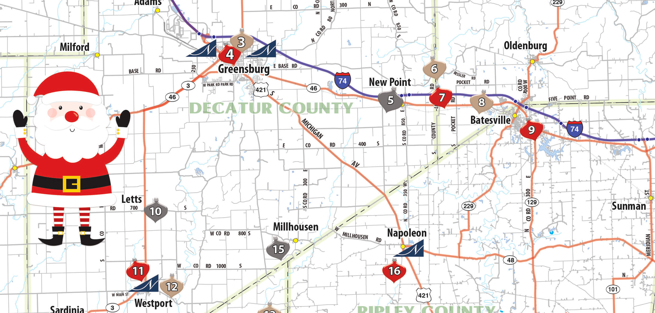 The Napoleon State Bank 2023 Christmas Map